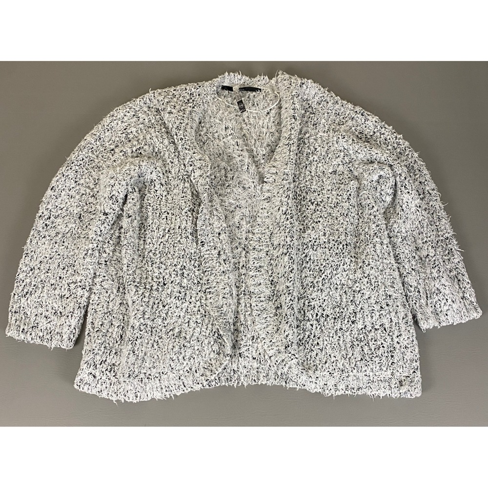 Kensie XXL Cardigan Sweater Women's XXL Gray White Textured Open Front Cozy Knit